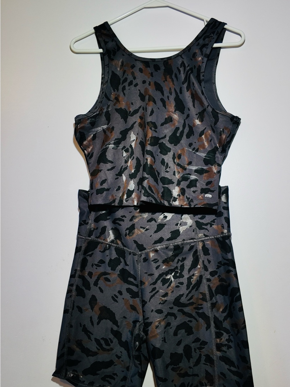 Woman Black & Brown Camo Active Crop Top and Bike Shorts Set